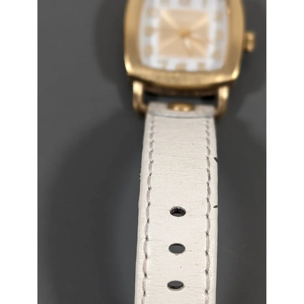 Ecclissi Womens White Leather Watch Gold Tone Square Minimalist‎ 7